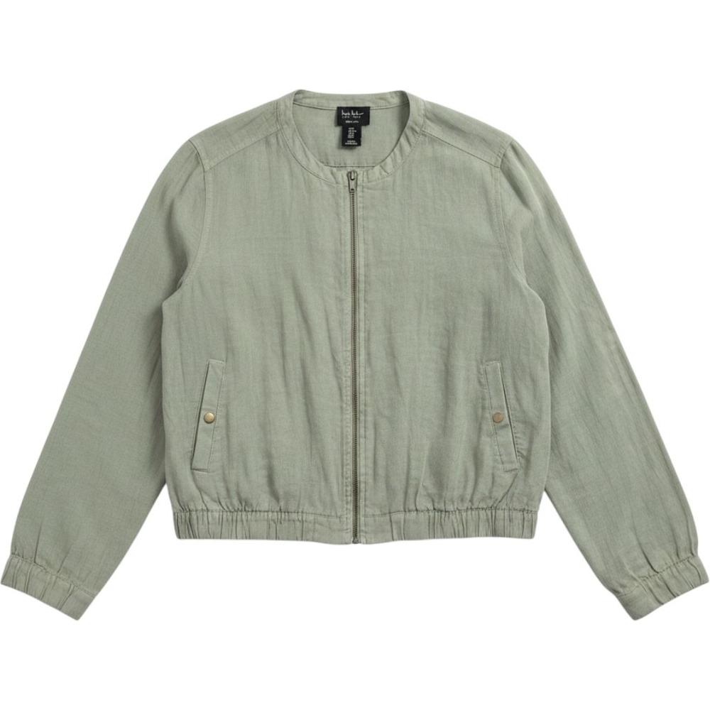 Nicole Miller New York Linen Utility Bomber Jacket Green Zip Front Women's Med‎